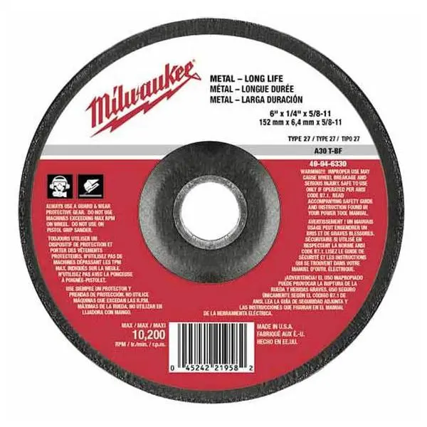 Milwaukee 49-94-6330 6" x 1/4" x 5/8-11" Grinding Wheel (Type 27)