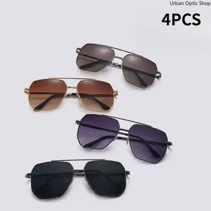 XUH 4-Pack Metal Frame Men's Sunglasses - UV400 Anti-Ultraviolet Dark-Tint Classic Retro Square Aviator Shades, Ideal for Driving, Daily Wear, Anti-Ultraviolet Men's Sunglasses