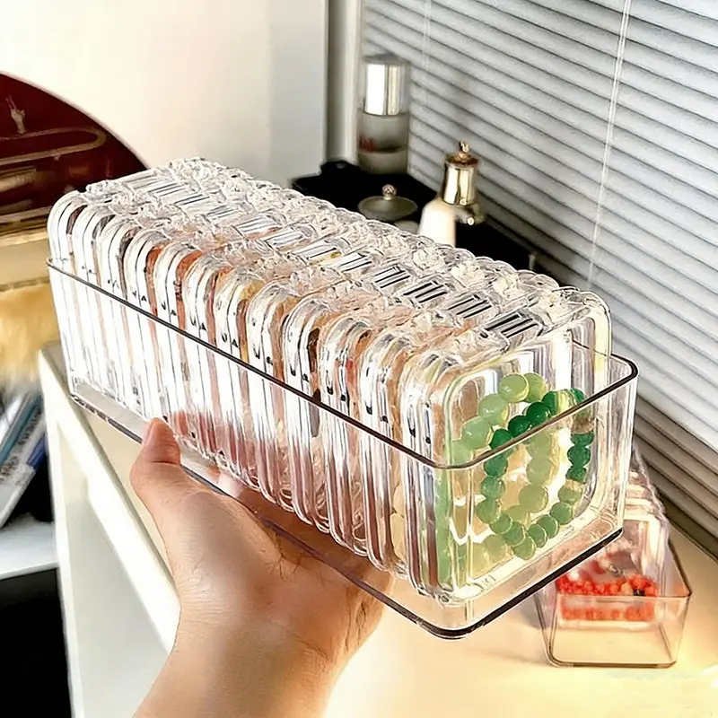 12-Count Transparent Press-Button Bracelet Storage Boxes, Large Capacity Plastic Organizer, Durable Lightweight & Dustproof, Ideal for Jewelry Display & Organization, Clear Organizer