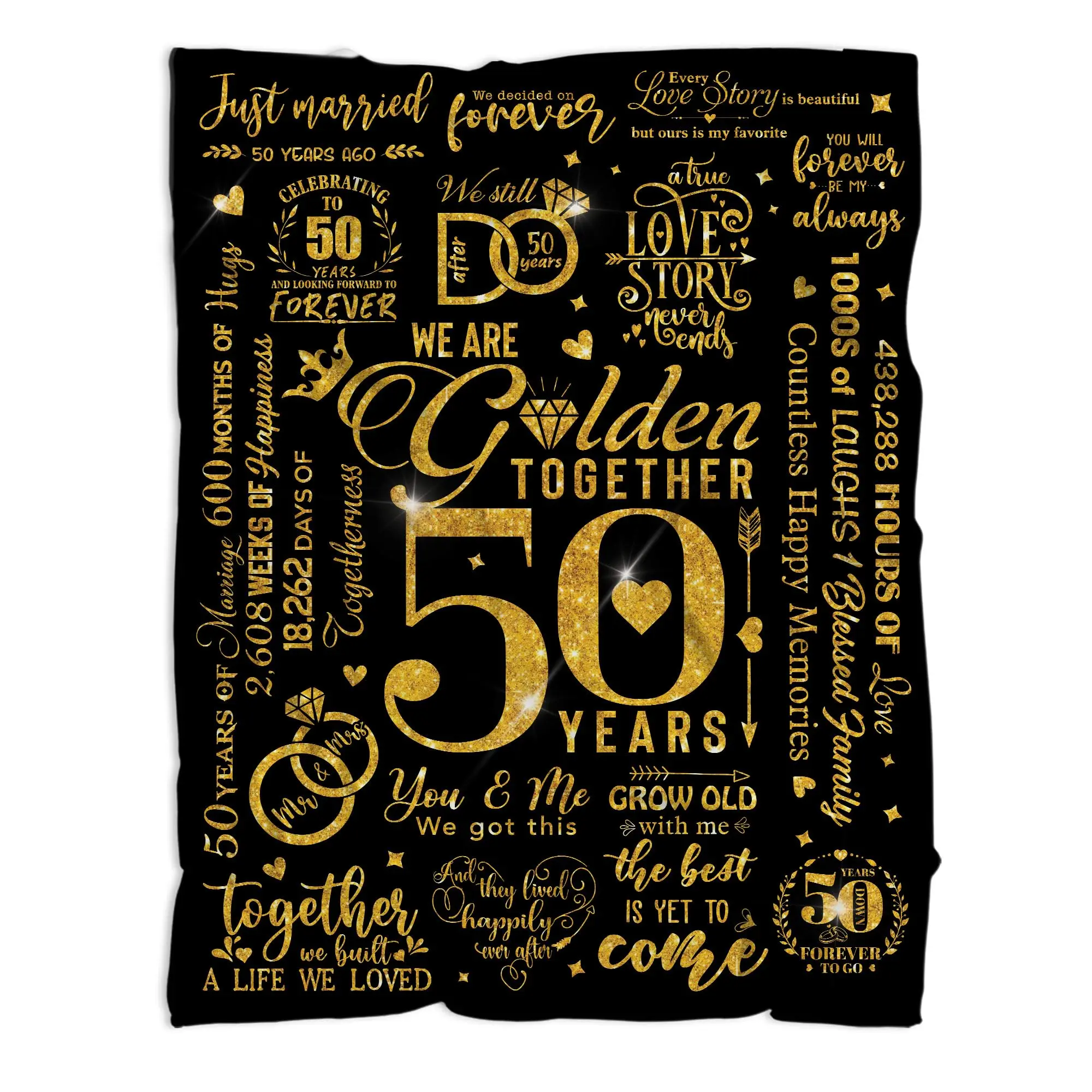 50th Golden Anniversary Letter Cozy Throw Blanket - 60x50in Wrinkle-Resistant Flat Weave Soft Bedding Linen, Multi-Size Options, Gift for Parents (Christmas, Watch Party)