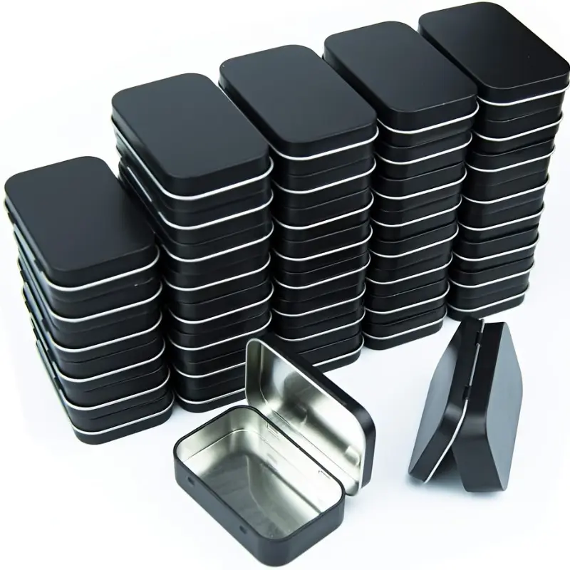 12pcs Metal Rectangular Storage Tin Box, Mini Portable Empty Hinged Tin, Small Storage Container & Home Organizer, For Storage Drawing Pin Candies Jewelry Crafts, Home Organizer