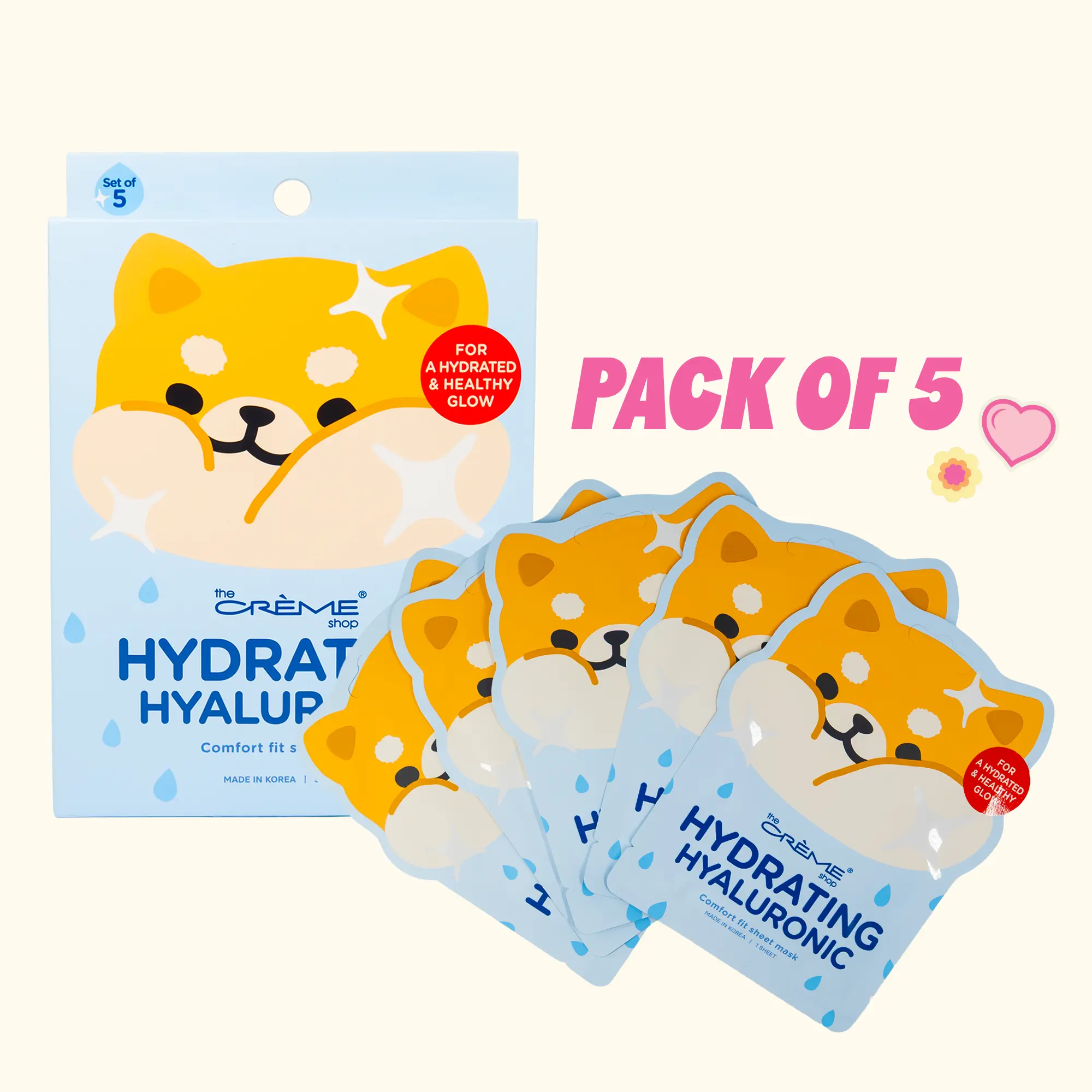 The Crème Shop Comfort-Fit Hydrating Korean Sheet Masks (Pack of 5)