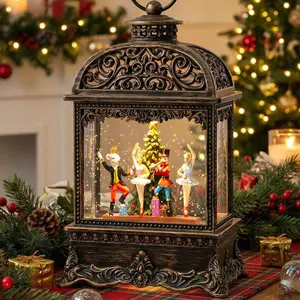 Christmas Snow Globe Lantern with Nutcracker Battles The Mouse King, Lighted Swirling Glittering Snow Globes with Music & Timer, Christmas Decorations for Home Tabletop Indoor