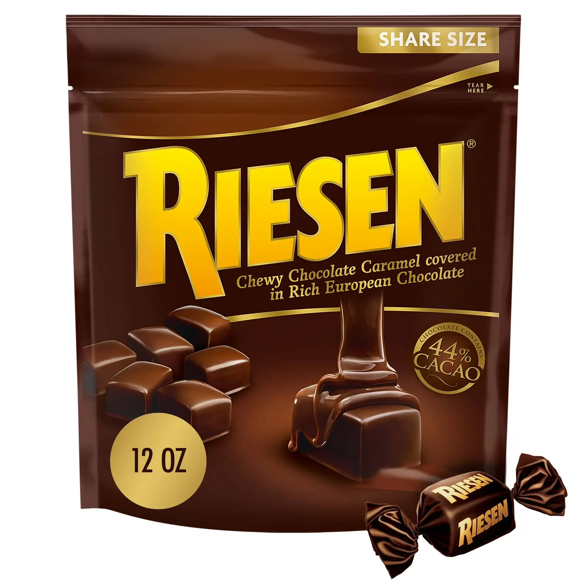 Riesen Dark Chocolate Covered Caramel Snack Candies - Individually Wrapped, Soft & Chewy Pieces, 45% Cacao European Dark Chocolate, 30 oz Bulk Bag (Pack of 1)
