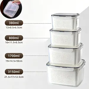 Leak-Proof Stackable Food Storage Containers 4 Pack BPA-Free Fridge Organizers with Colander for Fresh Fruits Vegetables Salad Berry Lettuce Meat Keeper