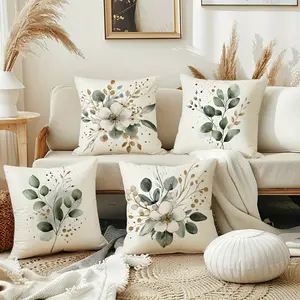 4-Pack Bohemian Style Floral Throw Pillow Covers, 18x18 Inch, Polyester Zippered Cushion Cases, Hand Wash Only, Decorative Farmhouse Pillowcases for Various Room Types, Creative Decorative Cushion