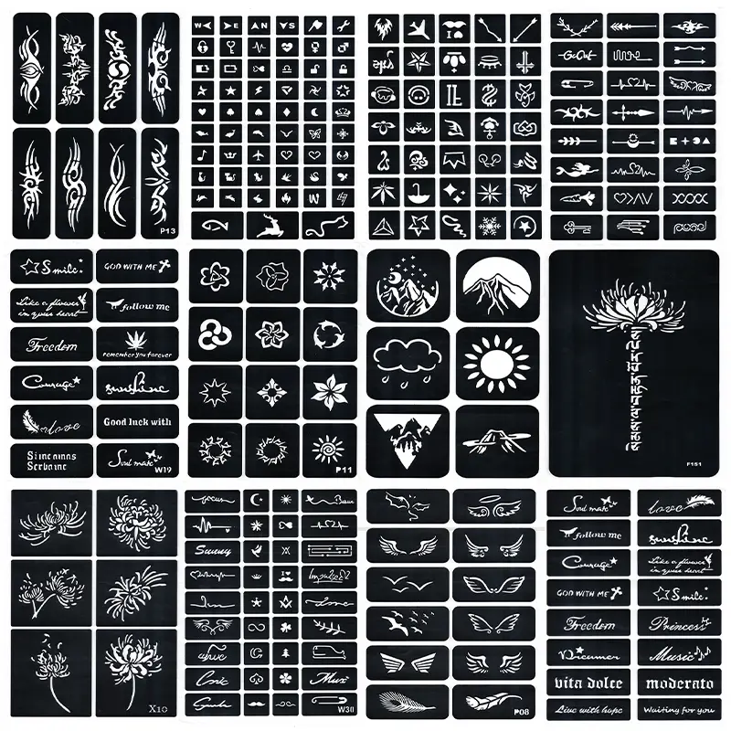 12 A4 Size Hollow Tattoo Templates, Perfect for Henna Tattoos, Easy Application with Juice Henna Paste, Casual Style Floral Motifs Decorative Body Art Stencils Design
