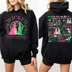 Wicked 2 Side Sweatshirt, Wicked Defy Gravity Sweater, Wicked Musical Movie Fan Gift, Wizard Of Oz Shirt Broomstick, Witch Pink And Green Hoodie