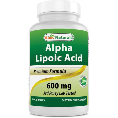 Best Naturals Alpha Lipoic Acid Dietary Supplement, 600mg, 60 Capsules - Sodium-Free, Supports Blood Glucose Management, Non-Milk Formula