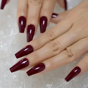 120Pcs Maroon Red Press on Nails Long Square - Summer Fake Nails Press ons Nails Tips Full Cover Design False Nails Pure Color Nail Art Removable Ballet Shape Press-On Nails, Nail Art Diy, Glossy False Nails, Ideal Gift for Women and Girls