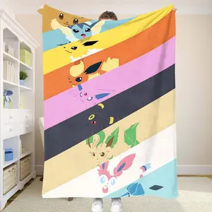 Anime Eevee Flannel Blanket Soft Warm Cozy Throw Blanket for Bedroom, Dorm Room, Sofa, Couch, Living Room and Travel, Perfect Birthday Gift for Fans