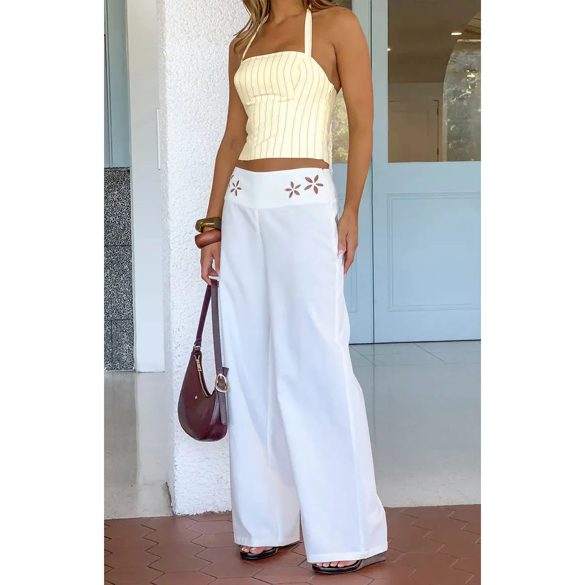 Alamara White Floral Detail Wide Leg Pants