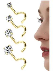 20G 14K Gold Filled Nose Studs 316L Surgical Steel Nose Stud 6A CZ Corkscrew L Shaped Nose Stud Hypoallergenic Nose Rings Nose Piercings Jewellery