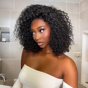 300% Density Short Curly Bob Wig Human Hair Glueless Wigs Human Hair Fluffy Curl Ready to Go Pre Cut 5x5 HD Lace Closure Wig C-Part Pre-bleached Pre-pluck Wig