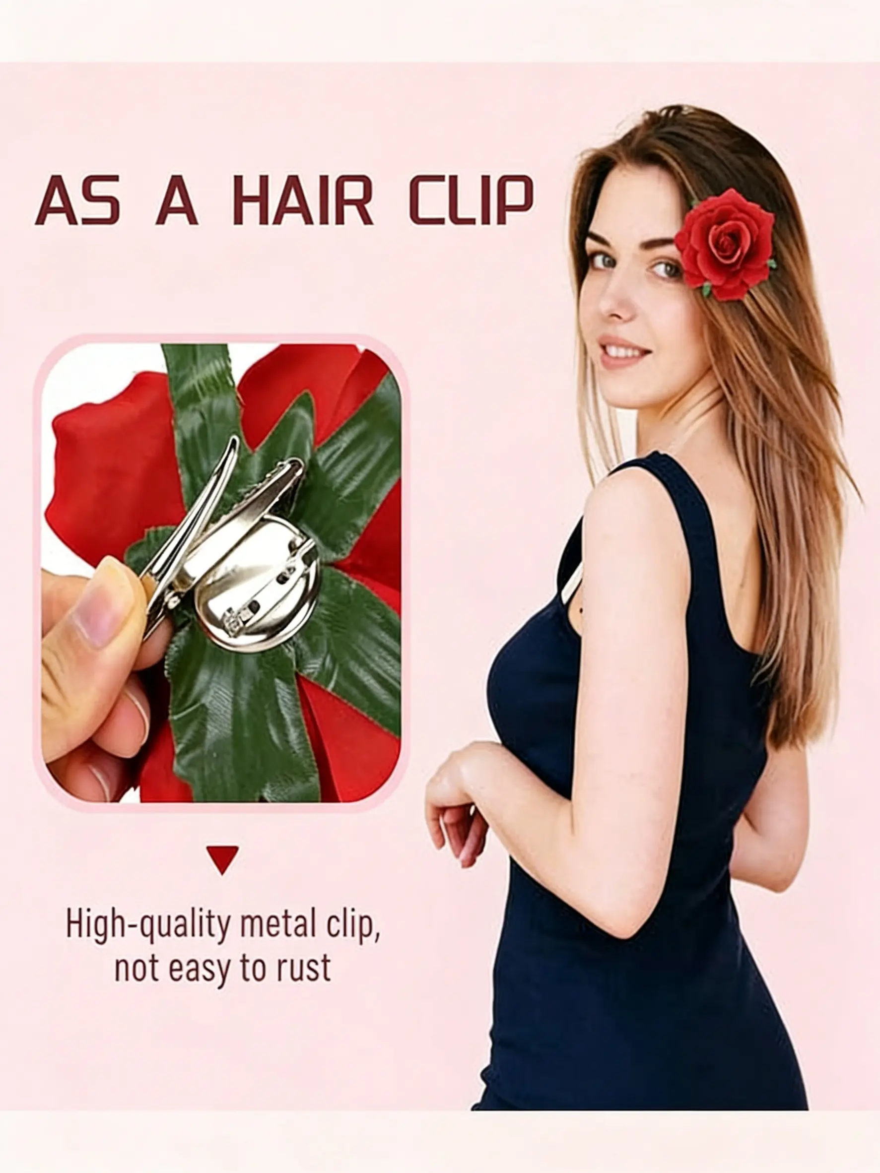 4 Pcs 3D Rose Hair Clips, Handmade Leaf Fake Flower Hair Pins, Vintage Victorian Style Hair Accessories, Wedding, Bachelorette, Party, Photo, Daily Use