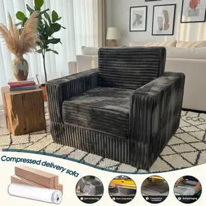 High-density-Boneless Recliner Upholstered Sofa Bed Dark Charcoal Grey with Pillows Soft Corduroy No Assembly Required Indoor Sleeper Chair Modern Comfy Couch
