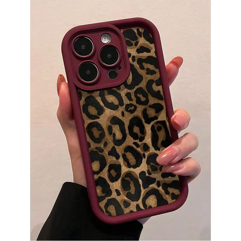 Burgundy Animal Print TPU Smartphone Case - 1pc Heavy Duty Full Cover Protection Shockproof Accessory for iPhone 16,15,14 Pro,14,13,12,11 Pro Max Handheld Devices