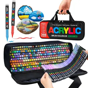 366 Colors Acrylic Paint Markers with Automatic Ink Control System, Soft Brush Tip Acrylic Markers for Paper, Rock, Wood, Canvas, Glass and Ceramic Art Supplies, Paint Pens & Paint Markers with Bag, Student Painting Supplies