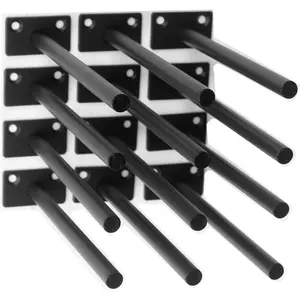 12 Pcs 8" Black Solid Steel Hidden Floating Shelf Brackets Concealed Blind Supports for Floating Wood Shelves, Screws and Wall Plugs Included