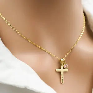 Personalized cross necklace with birthstone, confirmation gift for her, Cross name necklace, Baptism Gift, Christian Gifts for Christening