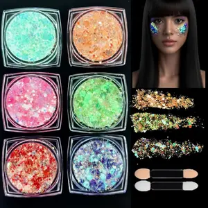 6 Colors Everything Nice Glitter Gel Glow in The Dark Glitter Gel 6 Colors for Face Body and Hair Halloween Makeup UV Black Light Party Raves Festivals