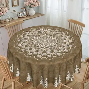 2D Flat Ethnic Geometric Print Round Tablecloth, Furniture Protector, Party Decor, Holiday Gift, Suitable for Hotel, Restaurant, Home