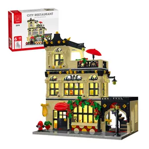 1489PCS Light-Up Restaurant Building Set, Featuring Balcony, Stairs & Dining Table, Major Brick-Compatible, Creative STEM Toy & Desktop Decor, Modern House Set, Ideal Teen Boy Gift for Brick Enthusiasts V8 Engine DIY Mechanical