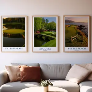 Luxury Golf Course Poster Set Augusta, Pebble Beach, TPC Sawgrass, Classic Golf Wall Art, Elegant Office or Room Decor