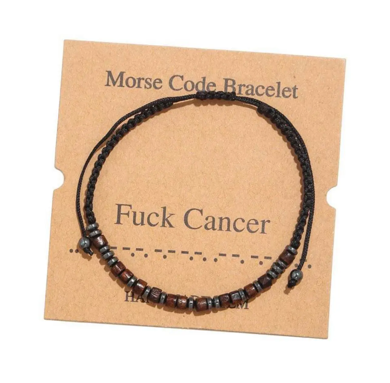 Wood and Black stone Morse Code bracelet "F. cancer" adjustable size for woman and man