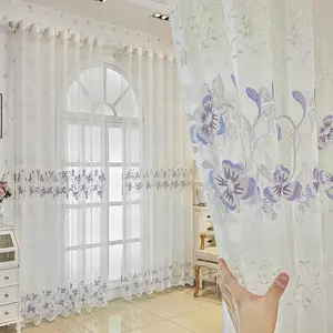 1pc Luxury European Minimalist Embroidered Sheer Curtain, Home Textile, High-End Drapes for Living Room Bedroom Study, Elegant Floor-Length Window Decor