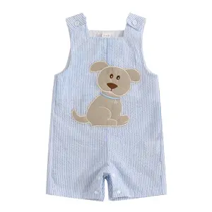 Infant Baby Boy Girl Overalls Outfit puppy Sleeveless Farm Romper Striped Straps Jumpsuit  Playsuit Summer Clothes