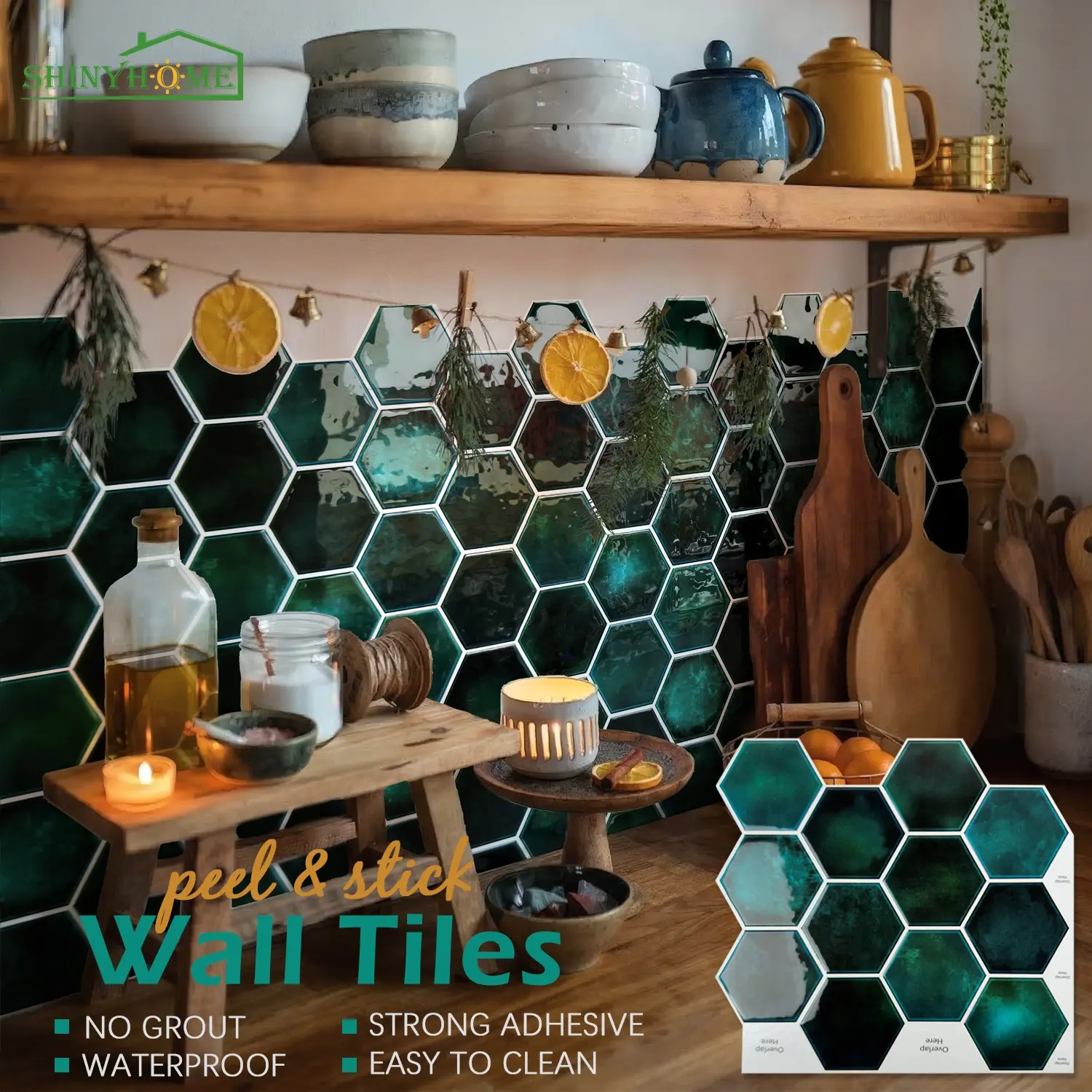 Peel and Stick Hexagon Backsplash Tiles, Waterproof Self-Adhesive Wall Tile Stickers, Kitchen & Bathroom Decor, Decal Sticker, Removable Design, High Adhesive Stickers, Decorative Wall Sticker, Waterproof Wall Decals
