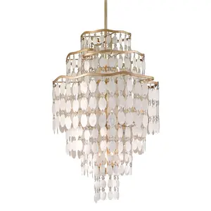 Dolce 12-Light Large Chandelier with Crystal Strings and Capiz Shell in Champagne Leaf Finish