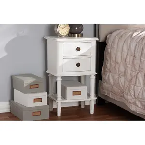212 MAIN Audrey 2-Drawer Farmhouse Nightstand - Bucolic Detail, Ball Turned & Curved Front Design, Smooth Finish, 25.59x15.75x11.81 in White Country Cottage Style (Model GLA5-White-NS), Two Drawers