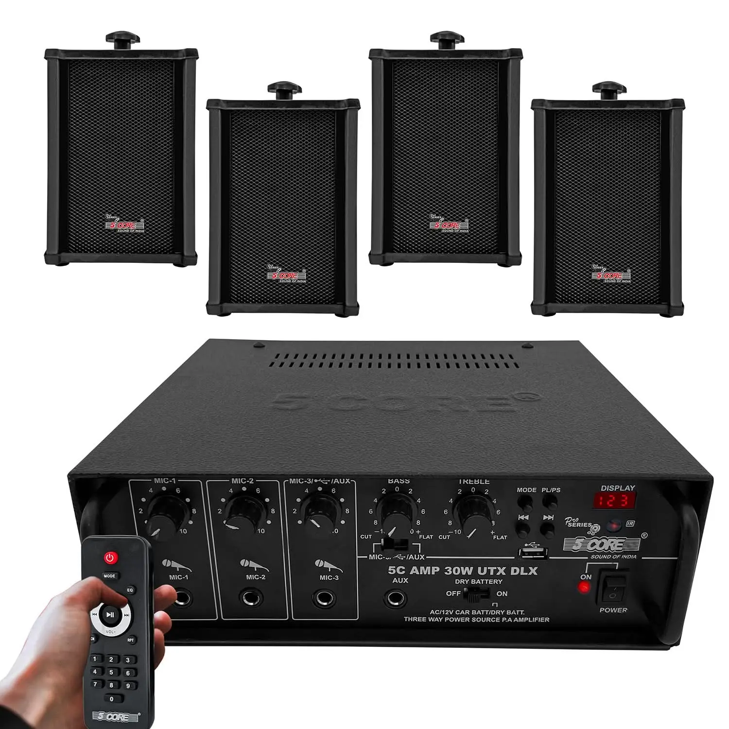 5Core Audio System Combo 30W Amplifier 6.4” Wall Speakers 4 Piece 10W RMS Each Commercial Speaker System for Restaurant Office Cafe Bar Does not apply