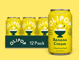OLIPOP Banana Cream Prebiotic Soda – Low Sugar Creamy Banana Drink (Pack of 12)