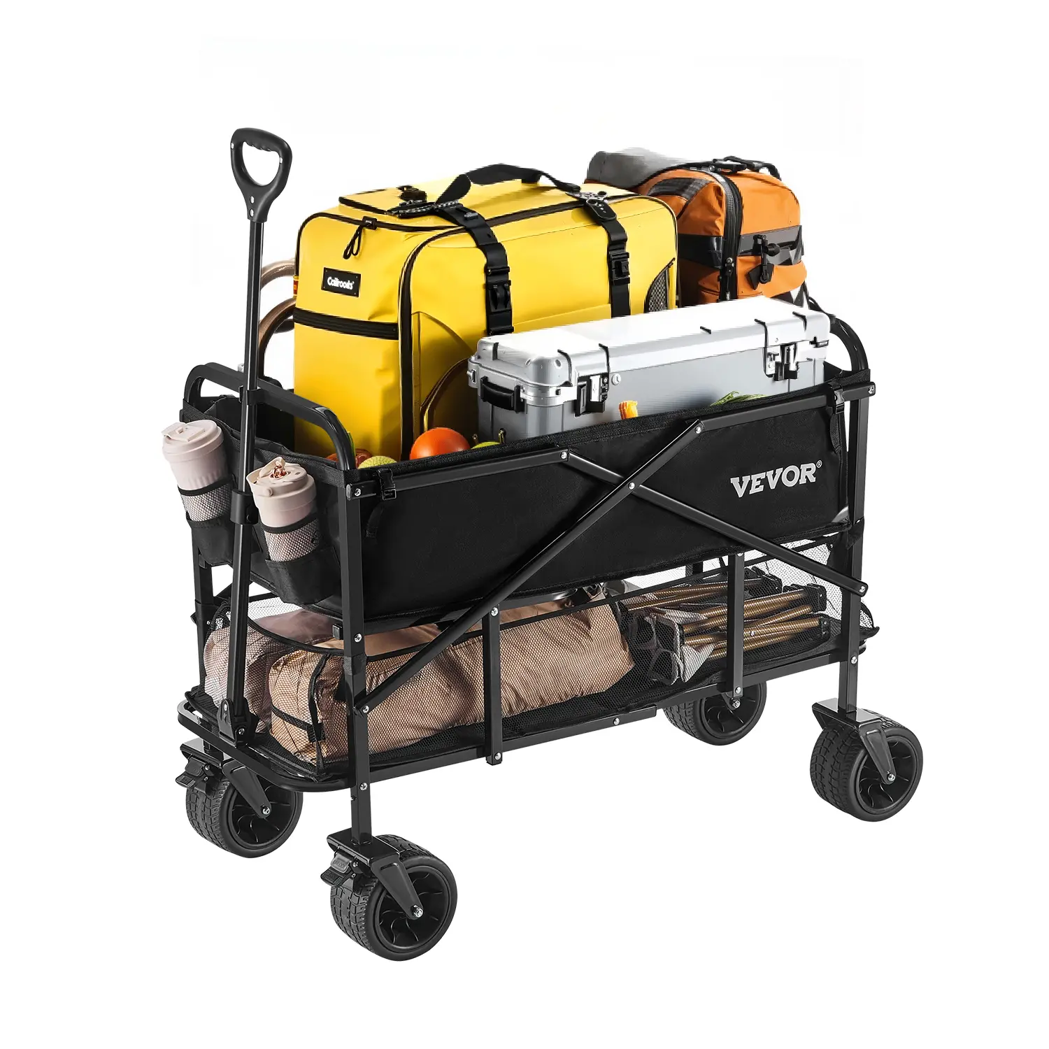 【DealsForYouDays】VEVOR Double Decker Wagon Collapsible Upagraded 450lbs & 300L Heavy Duty Folding Wagon CartExtended Long Garden Cart with All-Terrain WheelsOutdoor Utility Wagon for CampingSportsShopping