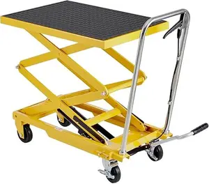VanAcc Manual Double Scissor Lift Table with 330 lbs Capacity, 50" Max Lift Height, 4-Wheel Design, for Lifting, Loading and Unloading Heavy Objects