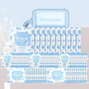 Laikou Milk Facial Care Mask Set, Lip Mask 6g×10 + Hydrating Mask 25g×10 + Eye Mask 6g×10 + Mud Mask 5g×30 ,Makeup Bag