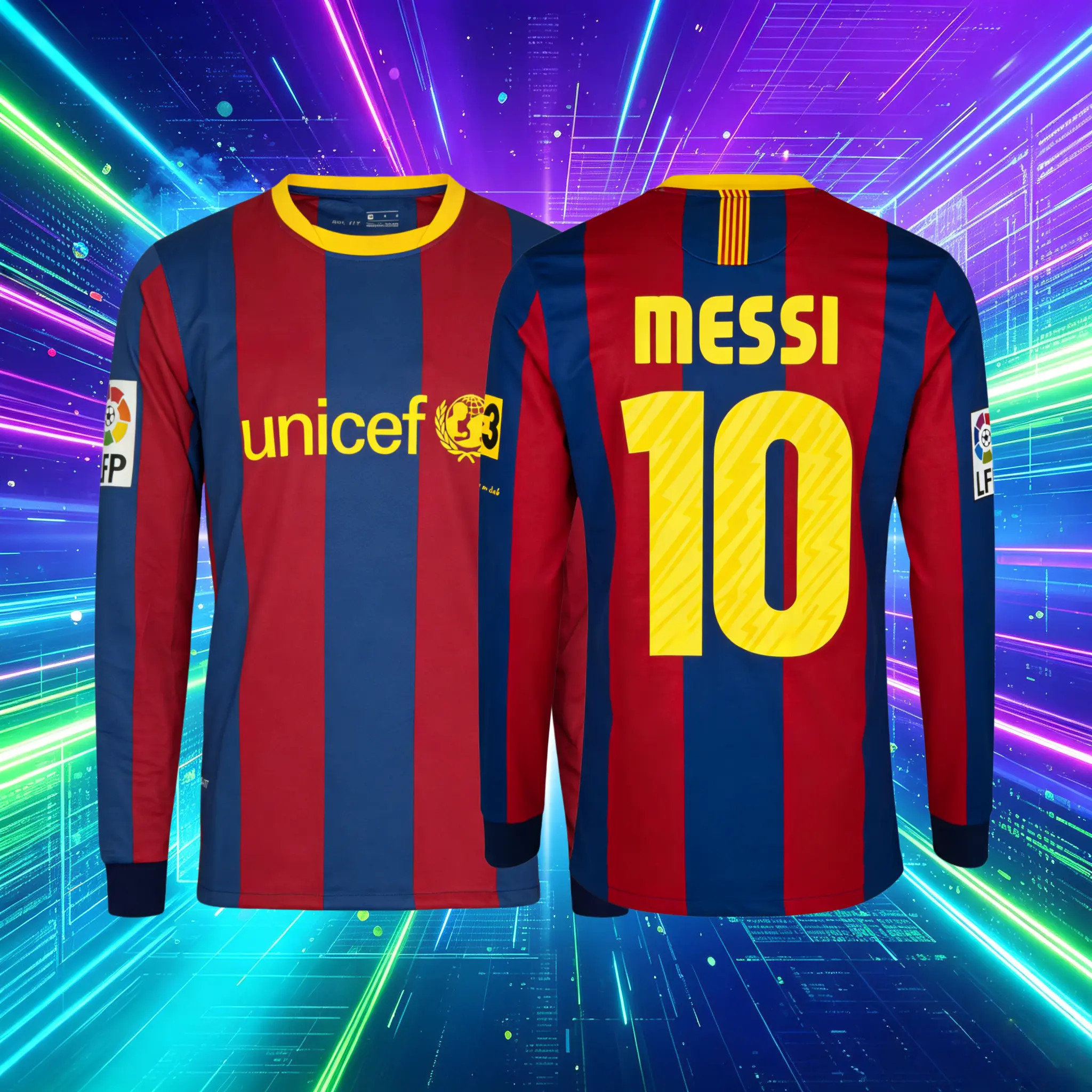 10 11 Home Red And Blue 10# Messi Long Sleeve Soccer Jersey Fans Version
