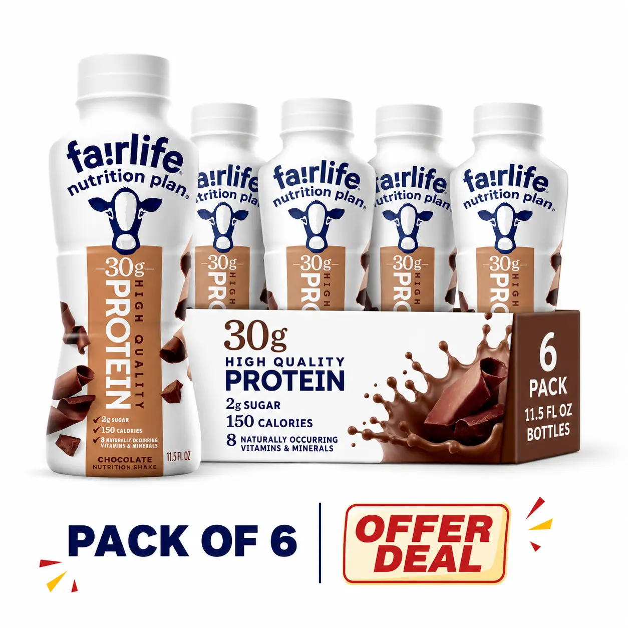 Fairlife Nutrition Plan Chocolate Protein Shake, 30g Protein, 11.5 fl oz Bottles, 6 Pack, High Protein Ready to Drink Nutrition Shake