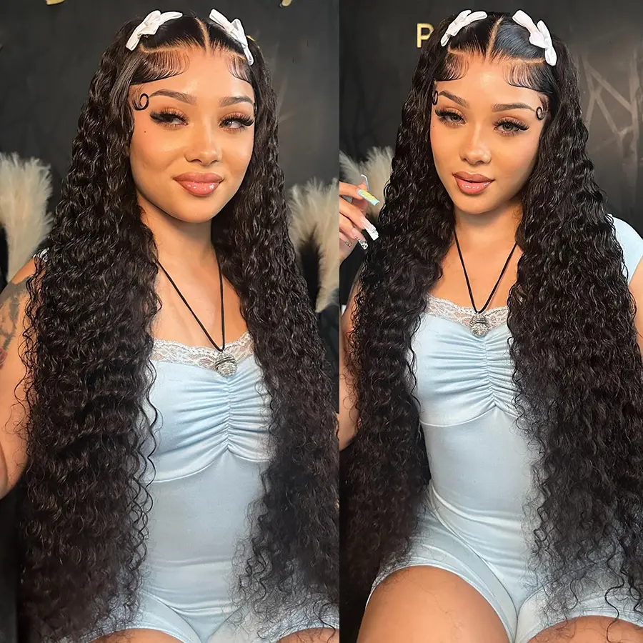 13x4 13x6 Deep Wave Lace Front Wigs Human Hair 180% Density Deep Wave Frontal Wigs Human Hair HD Lace Curly Wigs for Black Women Pre Plucked with Baby Hair Curly Lace Front Wig
