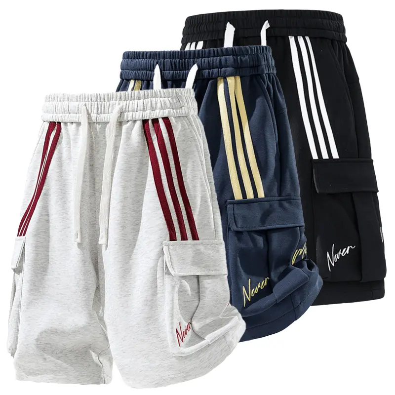 Men’s Color-Block Striped American Streetwear Drawstring Sports Shorts - Adjustable Waist, Multiple Pockets, Straight Loose Fit, Cool-Touch Breathable Male Clothing for Everyday Wear, Resort Wear