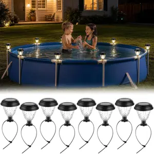 8 Pack Solar Pool Lights for Above Ground Pool Frame Fence – LED Warm White Waterproof Outdoor Lights for Yard Garden Pool Enclosure Decor