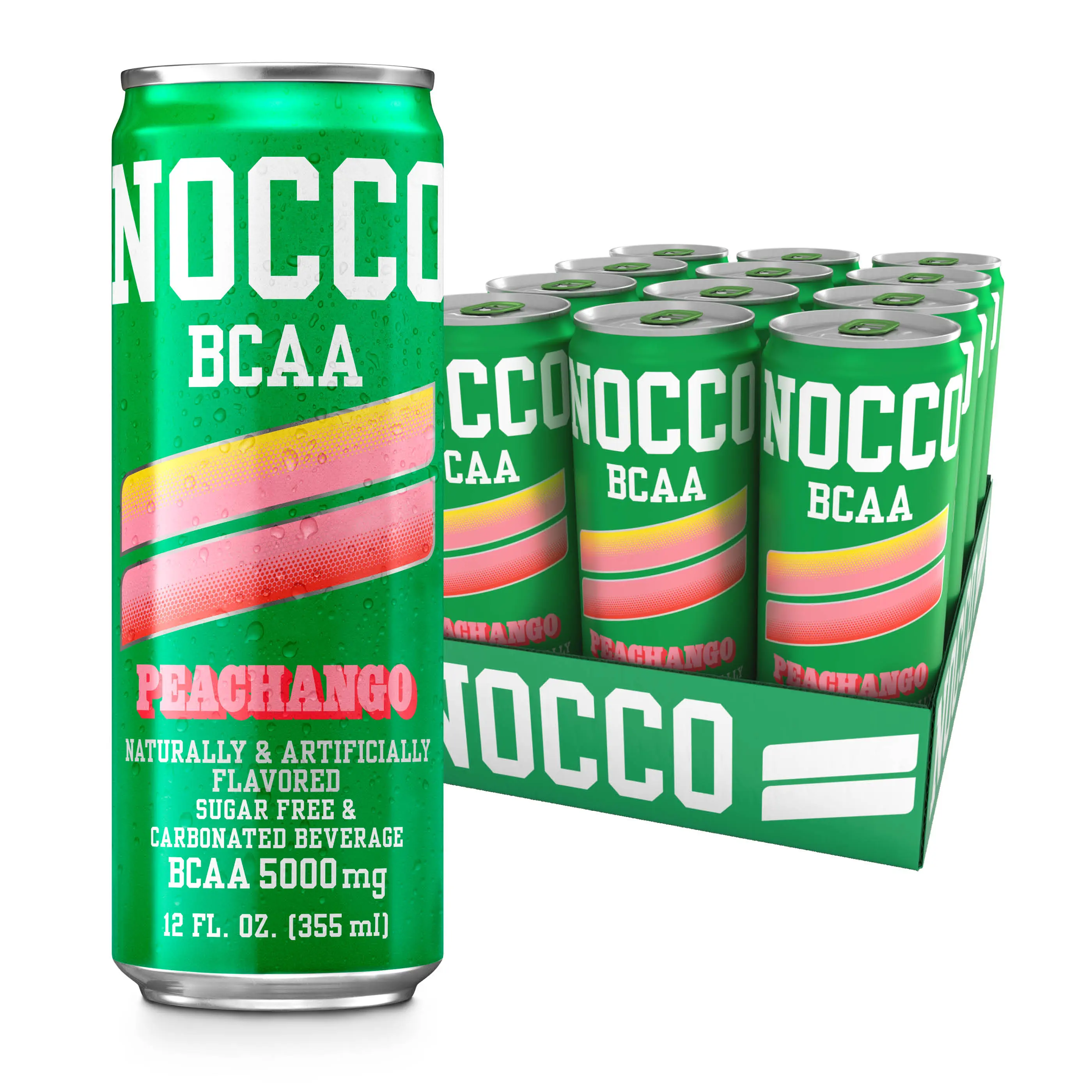 NOCCO BCAA Drink Caffeine Free 12 Fl Oz (Pack of 12) 0mg Caffeine 5000mg BCAAs Sugar Free & Low Calorie Carbonated Drink with Vitamin B6 B12 & Biotin Grab & Go Performance Drink
