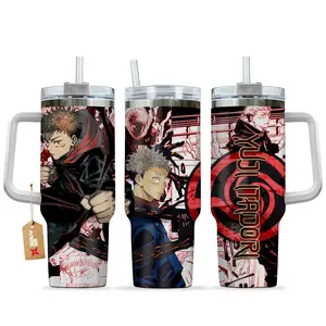 [Sip40 Otaku] Jujutsu Kaisen Yuji Itadori 40oz Tumbler – Anime Stainless Steel Travel Mug With Handle, Tokyo Jujutsu High Sorcerer Cup, Insulated Iced Coffee Mug, Otaku Manga Gift for Him Her