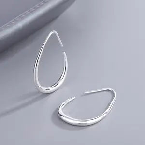 Silver Teardrop Hoop Earrings for Women, Minimalist Lightweight Copper Earrings, Simple Cool-Tone Jewelry