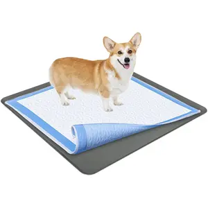 Dog Pee Pad Holder Tray Fits for 36” x 36” Wee Wee Pads - Stable Grip, Raised Edges, Quick-Wipe Silicone Surface Dog Potty Tray Holder for Indoor Flooring Protection (Grey)