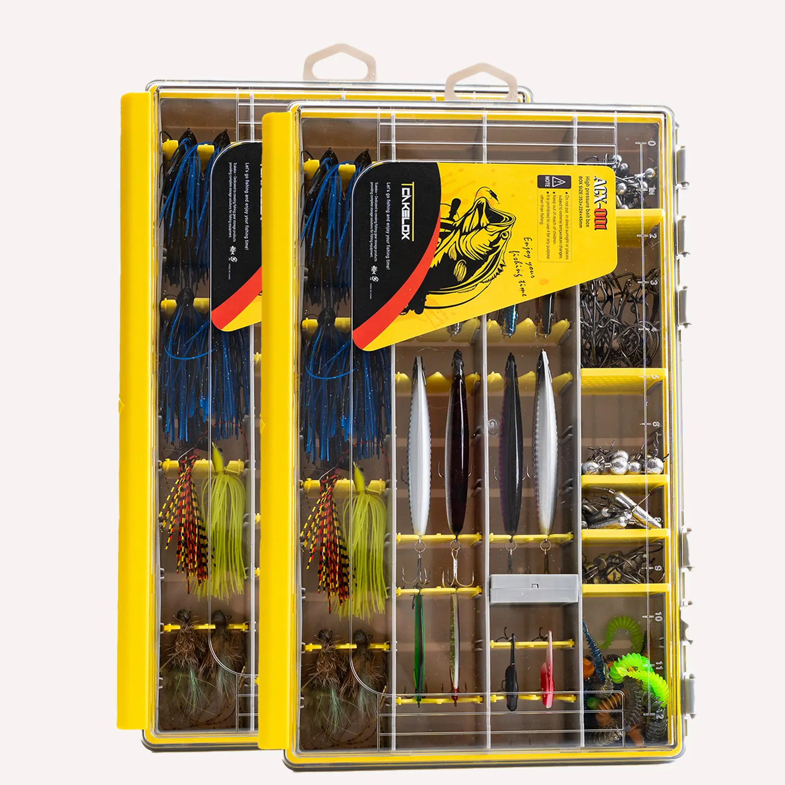 Tcakelox Deluxe Waterproof Fishing Tackle Box Kit, 3700 Terminal Tackle Trays Organizer with 2-Type Dividers, Multi-Purpose All-in-1 Fishing Accessory Storage (2 PCS)