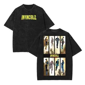 Comfort Color Limited Invincible Mark Superhero Vintage Mineral Wash Graphic Printed T‑Shirt Retro Acid Snow Wash Oversized Heavyweight Cotton Short Sleeve Top Hip Hop Streetwear Trendy Casual Daily Wear Unisex Fashion Accessories Tee For Men Women Comic